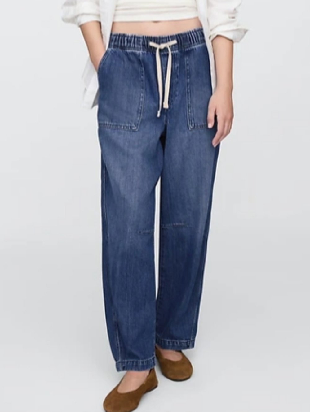 GAP Womens Mid Rise SuperSoft Pull-On Barrel Jeans Elastic Waist